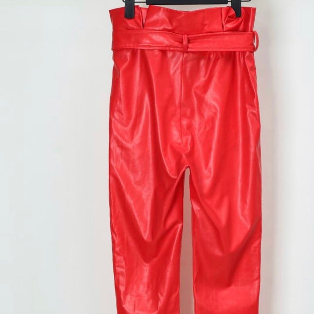Paperbag High Waist Belted PU Pants Size Large - Picture 4 of 4